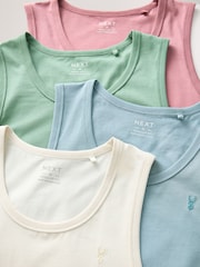 Ecru/Blue/Green/Pink - Набор из 4 маек из 100% хлопка (стандартный крой) - Image 6 of 7