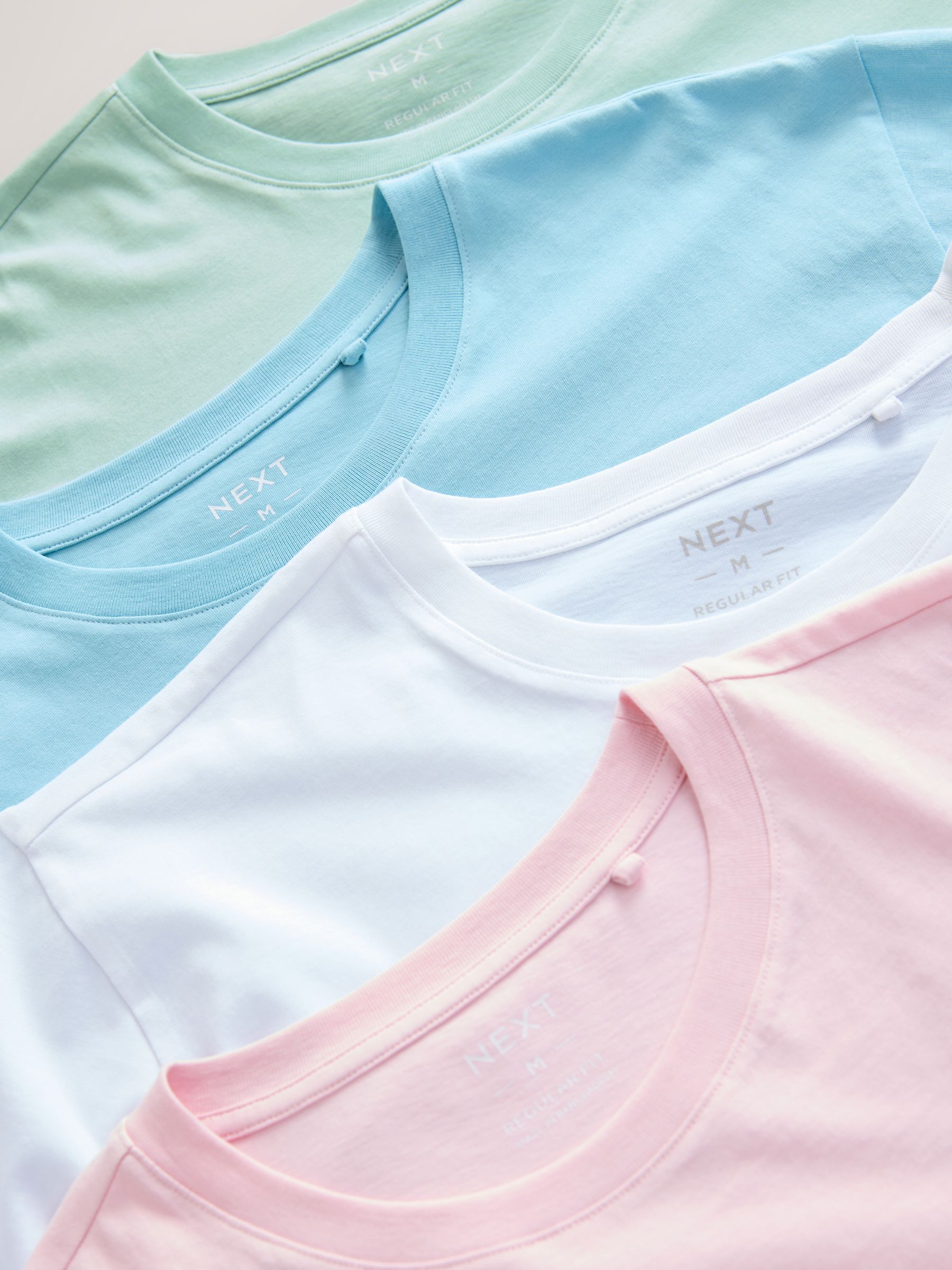 Buy White/Mint Green/Blue/Pink Regular Fit T-Shirts 4 Pack