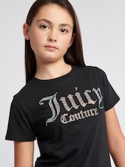Juicy Couture Black Girls Fitted Diamante 100% Cotton T-Shirt - Image 2 of 7