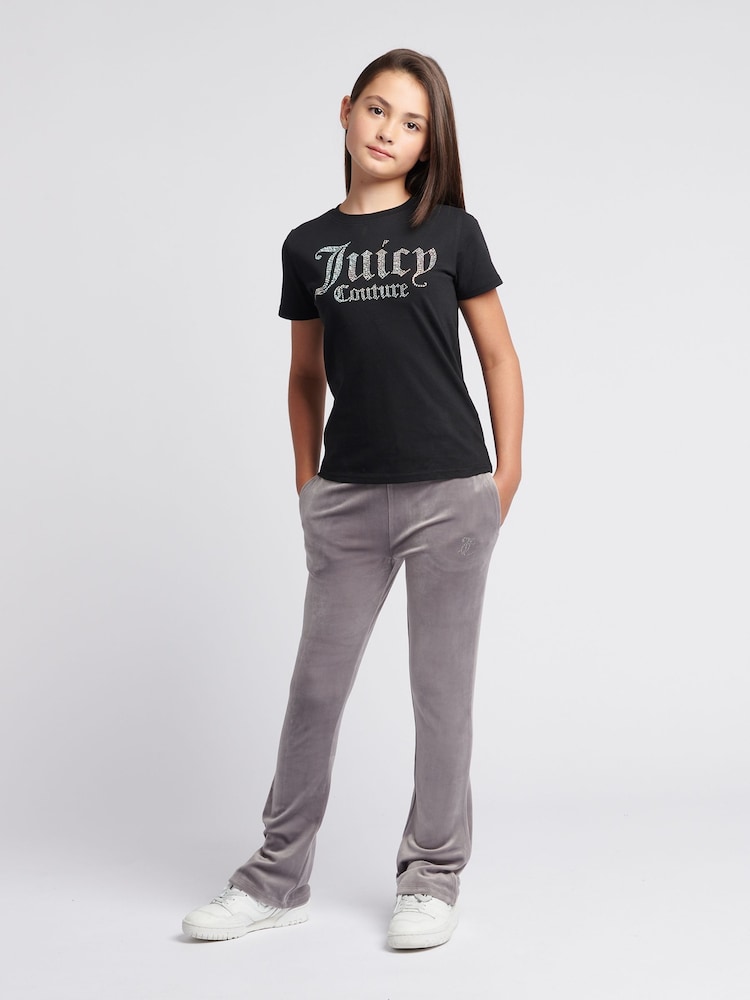 Juicy Couture Black Girls Fitted Diamante 100% Cotton T-Shirt - Image 4 of 7