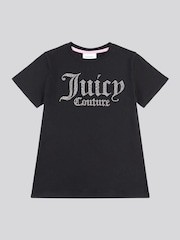 Juicy Couture Black Girls Fitted Diamante 100% Cotton T-Shirt - Image 5 of 7