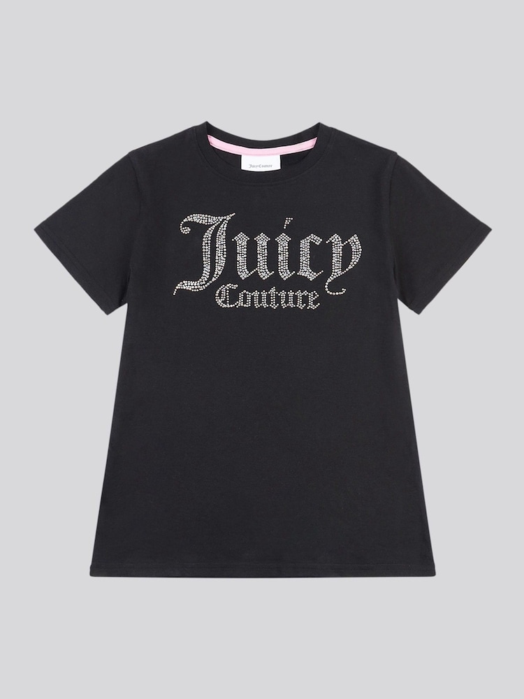 Juicy Couture Black Girls Fitted Diamante 100% Cotton T-Shirt - Image 5 of 7