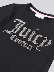 Juicy Couture Black Girls Fitted Diamante 100% Cotton T-Shirt - Image 7 of 7