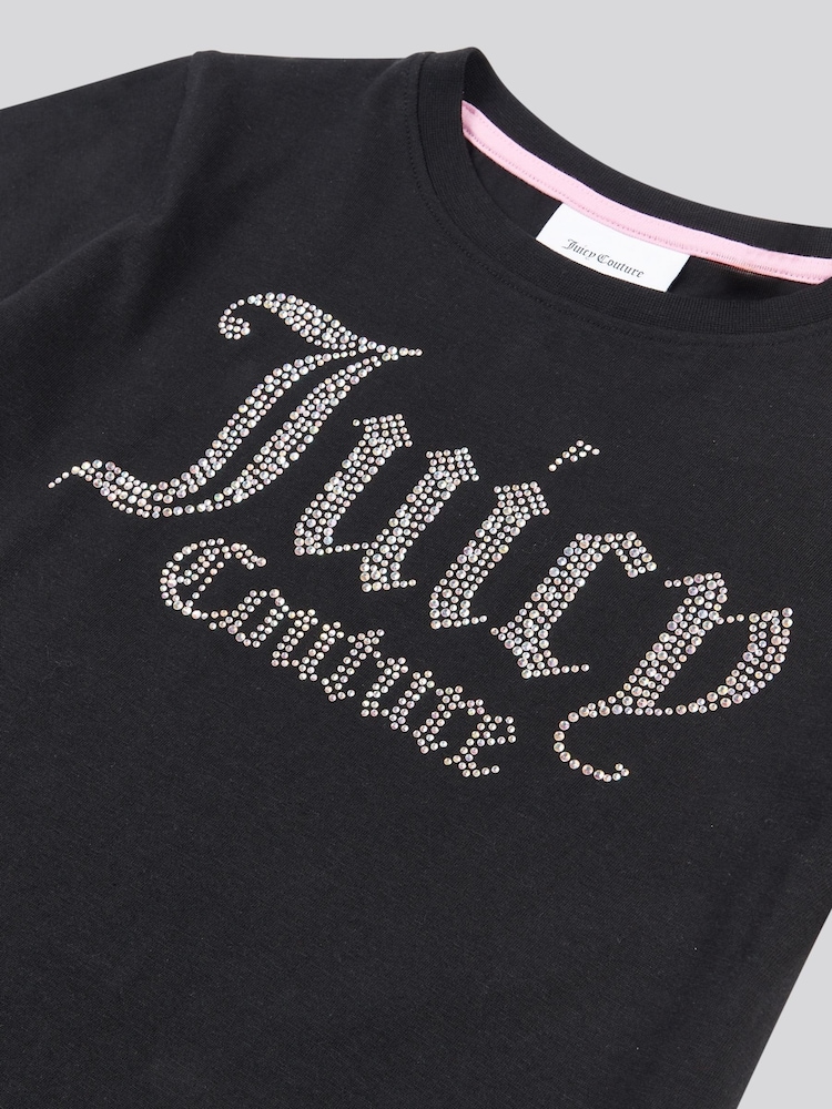 Juicy Couture Black Girls Fitted Diamante 100% Cotton T-Shirt - Image 7 of 7
