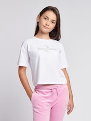 Juicy Couture White Girls Diamante & Glitter 100% Cotton JC T-Shirt - Image 1 of 7