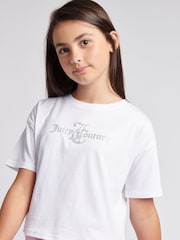 Juicy Couture White Girls Diamante & Glitter 100% Cotton JC T-Shirt - Image 2 of 7