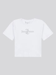 Juicy Couture White Girls Diamante & Glitter 100% Cotton JC T-Shirt - Image 5 of 7