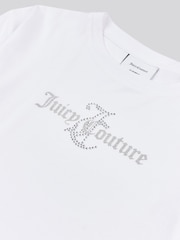 Juicy Couture White Girls Diamante & Glitter 100% Cotton JC T-Shirt - Image 7 of 7