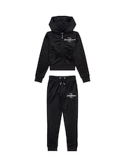 Juicy Couture Black Girls Diamante Hoodie & Slim Tracksuit Set - Image 1 of 5