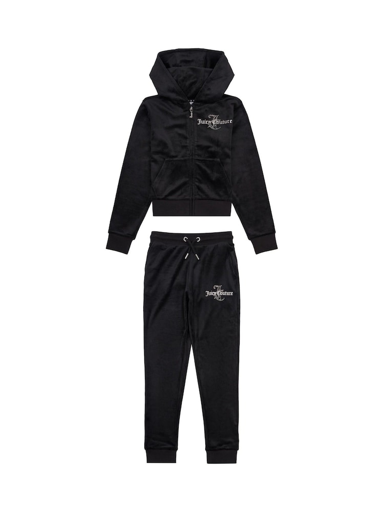 Juicy Couture Black Girls Diamante Hoodie & Slim Tracksuit Set - Image 1 of 5
