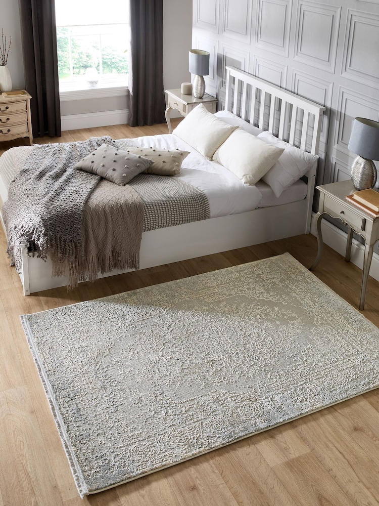 Origin Rug Collection. Grey Easy Care Aura Fringe Rug - Image 1 of 2