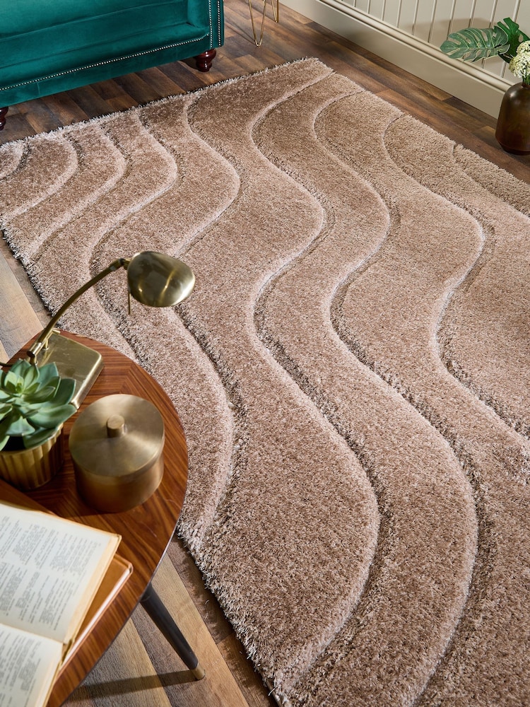 Origin Rug Collection. Beige Soft Carved Wave Shaggy Rug - Image 1 of 4