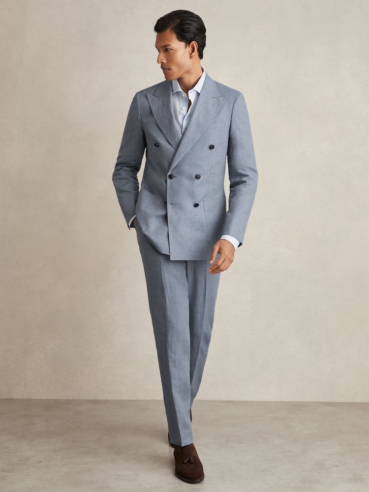 Reiss Warner Db Slim-Fit Linen Double-Breasted Suit Blazer - Image 3 of 9