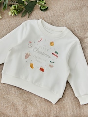 My 1st Years Cream Personalised My 1st Christmas Wreath 100% Cotton Sweatshirt - Image 1 of 5