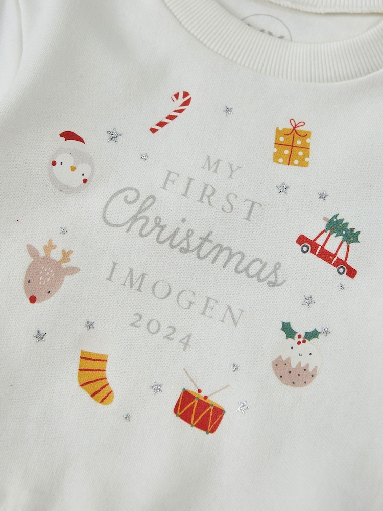My 1st Years Cream Personalised My 1st Christmas Wreath 100% Cotton Sweatshirt - Image 2 of 5
