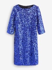 Sosandar Blue Sequin Stretch Shift Dress - Image 6 of 6