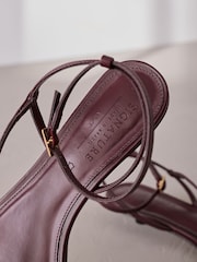 Burgundy Red Leather Signature Strappy Toe Thong Sandals - Image 10 of 10