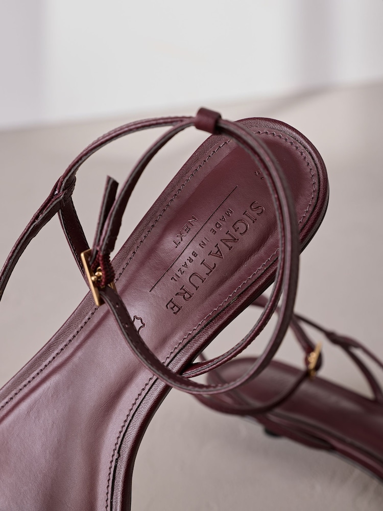 Burgundy Red Leather Signature Strappy Toe Thong Sandals - Image 10 of 10