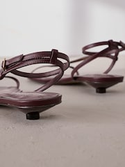 Burgundy Red Leather Signature Strappy Toe Thong Sandals - Image 7 of 10