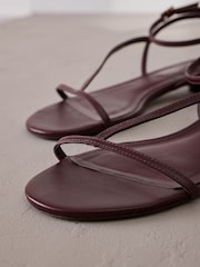 Burgundy Red Leather Signature Strappy Toe Thong Sandals - Image 9 of 10