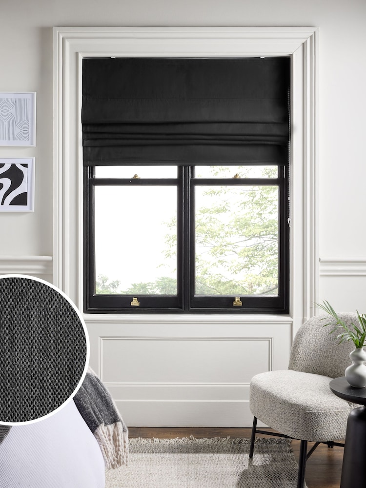 Black Ready Made Blackout Cotton Roman Blinds - Image 1 of 7