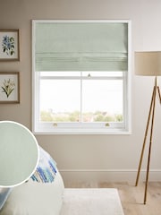 Green Pale Sage Ready Made Blackout Cotton Roman Blinds - Image 1 of 8