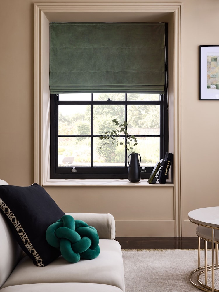 Green Dark Ready Made Blackout Matte Velvet Roman Blinds - Image 1 of 5