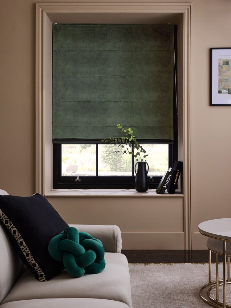 Green Dark Ready Made Blackout Matte Velvet Roman Blinds - Image 2 of 5