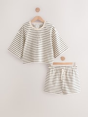 أسود/أبيض - 100% Cotton Textured Short Set Pyjamas - صورة 1 من 3