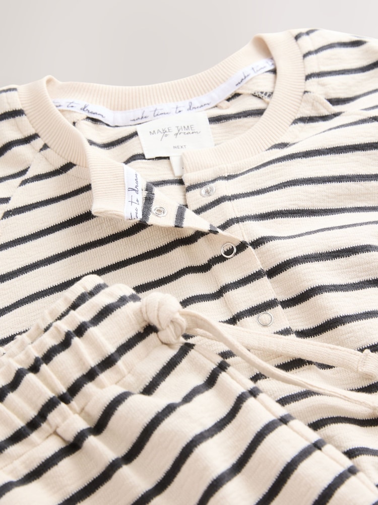 أسود/أبيض - 100% Cotton Textured Short Set Pyjamas - صورة 3 من 3