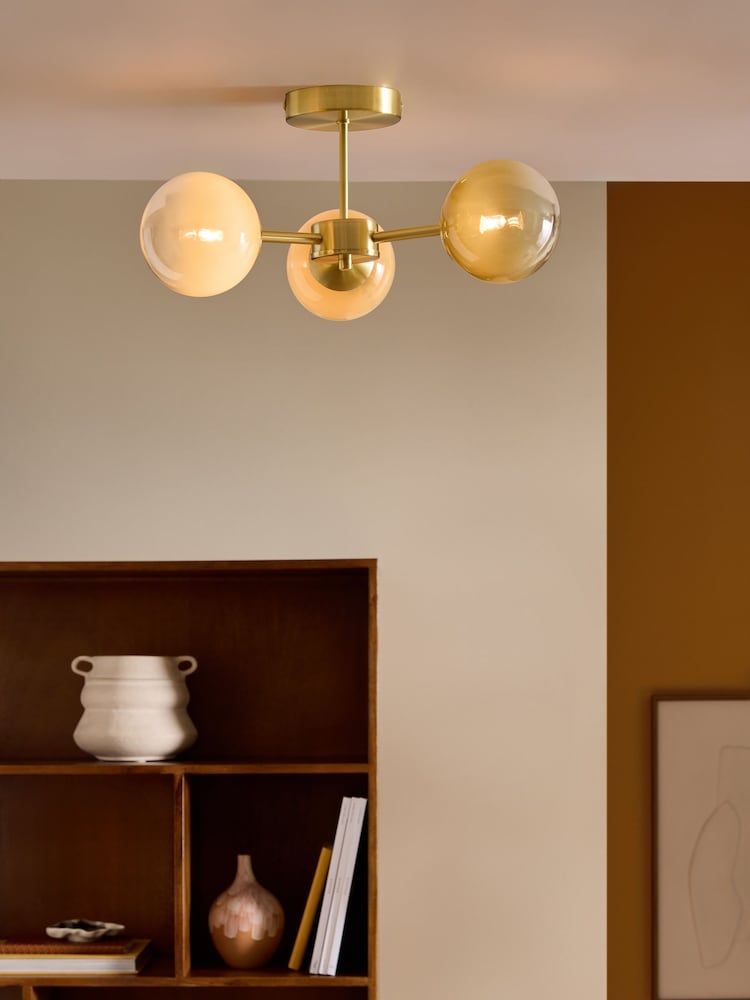 MADE.COM Brass/Green Ombre Globe 3 Light Flush Ceiling - Image 1 of 4 MADE.COM Brass/Green Ombre Globe 3 Light Flush Ceiling - Image 1 of 4