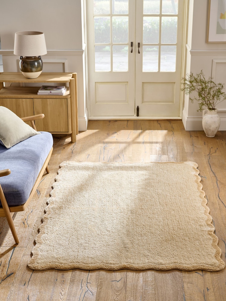 Light Natural Soft Scallop Washable Rug - Image 1 of 5 Light Natural Soft Scallop Washable Rug - Image 1 of 5