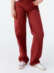 Red Baggy Wide Leg 100% Cotton Jeans - Image 4 of 5