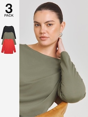 Simply Be Black 100% Cotton Slash Neck T-Shirts 3 Pack - Image 1 of 4