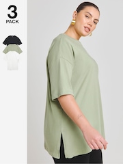 Simply Be Black/ Sage/ White Boyfriend 100% Cotton T-Shirts 3 Pack - Image 1 of 8