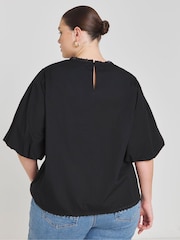 Simply Be Black Broderie Puff Sleeve 100% Cotton Blouse - Image 2 of 4