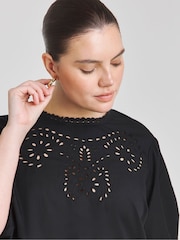 Simply Be Black Broderie Puff Sleeve 100% Cotton Blouse - Image 4 of 4
