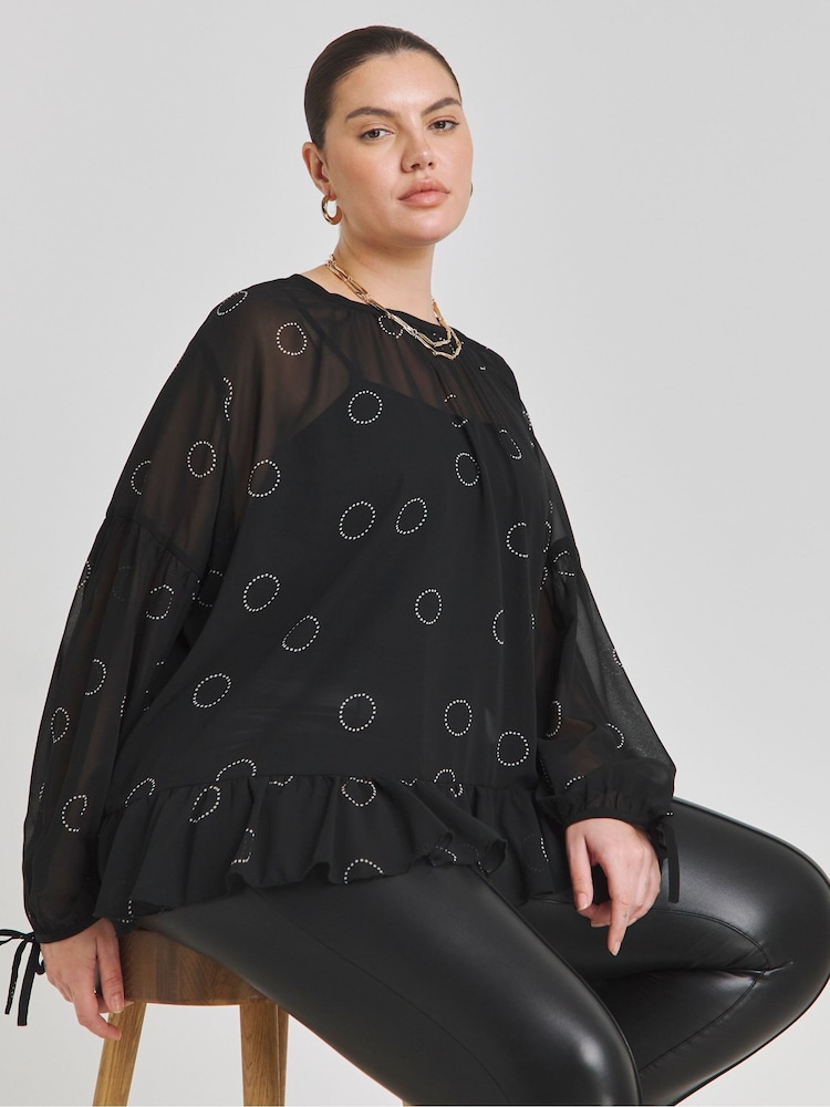 Simply Be Black Romantic Georgette Blouse - Image 1 of 4
