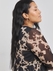 Simply Be Brown Printed Mesh Skater Dress - Image 2 of 4
