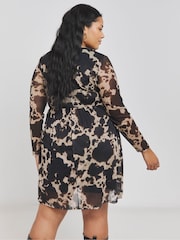 Simply Be Brown Printed Mesh Skater Dress - Image 4 of 4