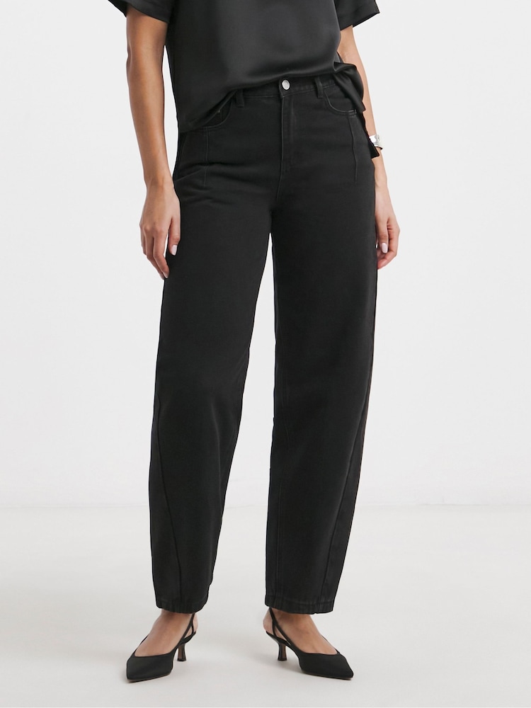 Simply Be Black 100% Cotton Barrel Leg Jeans - Image 1 of 4 Simply Be Black 100% Cotton Barrel Leg Jeans - Image 1 of 4