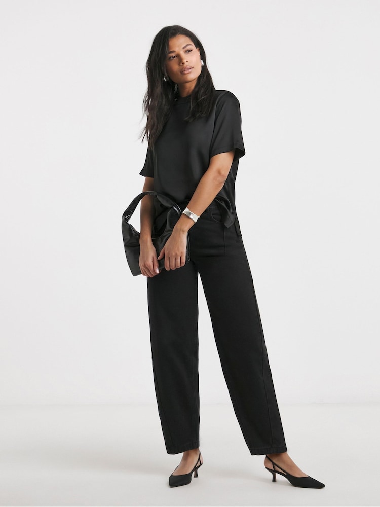 Simply Be Black 100% Cotton Barrel Leg Jeans - Image 4 of 4 Simply Be Black 100% Cotton Barrel Leg Jeans - Image 4 of 4