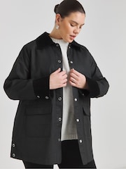 Simply Be Black Corduroy Collar Wax Jacket - Image 1 of 4