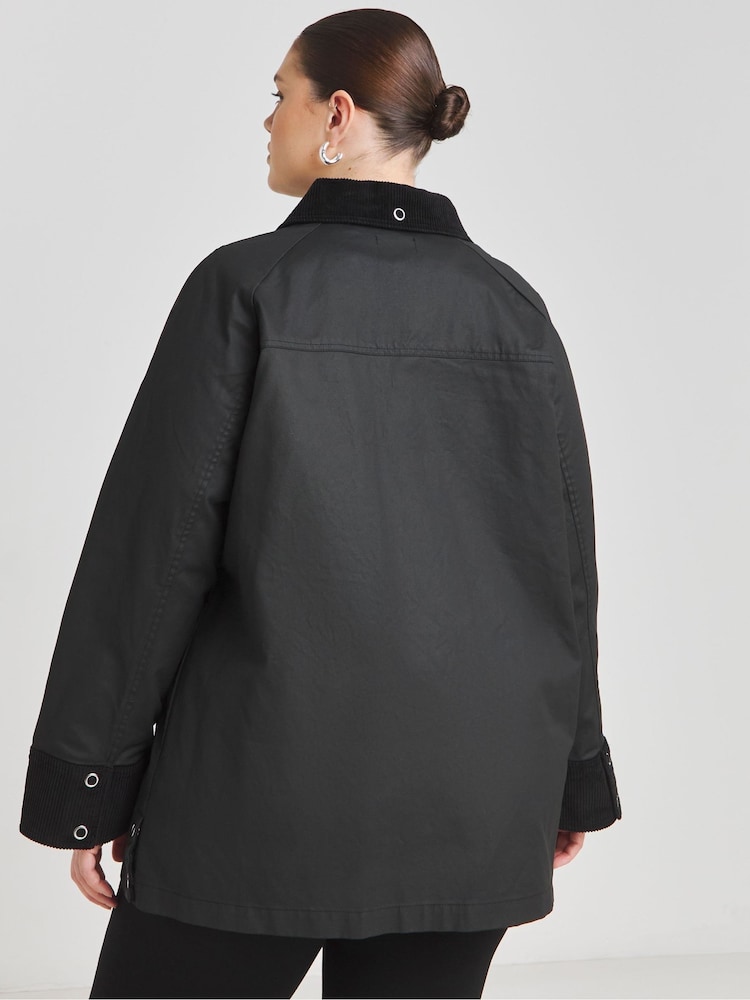 Simply Be Black Corduroy Collar Wax Jacket - Image 2 of 4