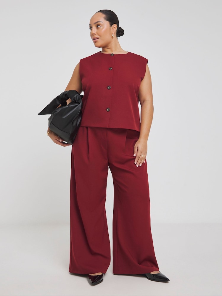 Simply Be Burgundy Tailored Wide Leg Trousers - Image 1 of 4