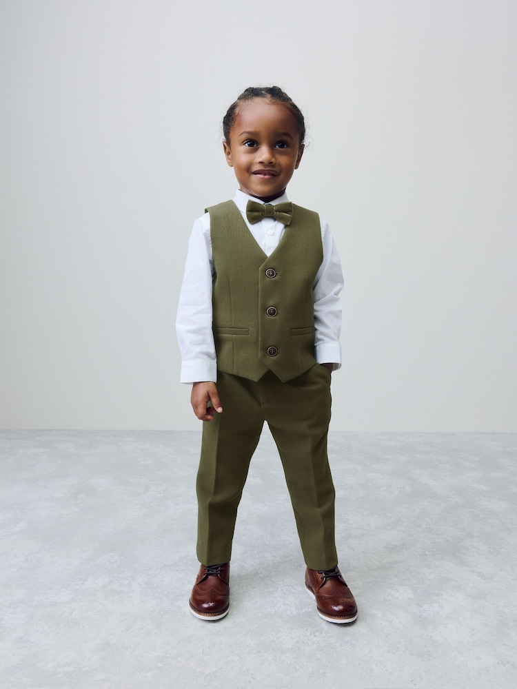 Khaki Green Waistcoat Shirt Trousers and Bow Tie Set (3mths-9yrs) - Image 1 of 10