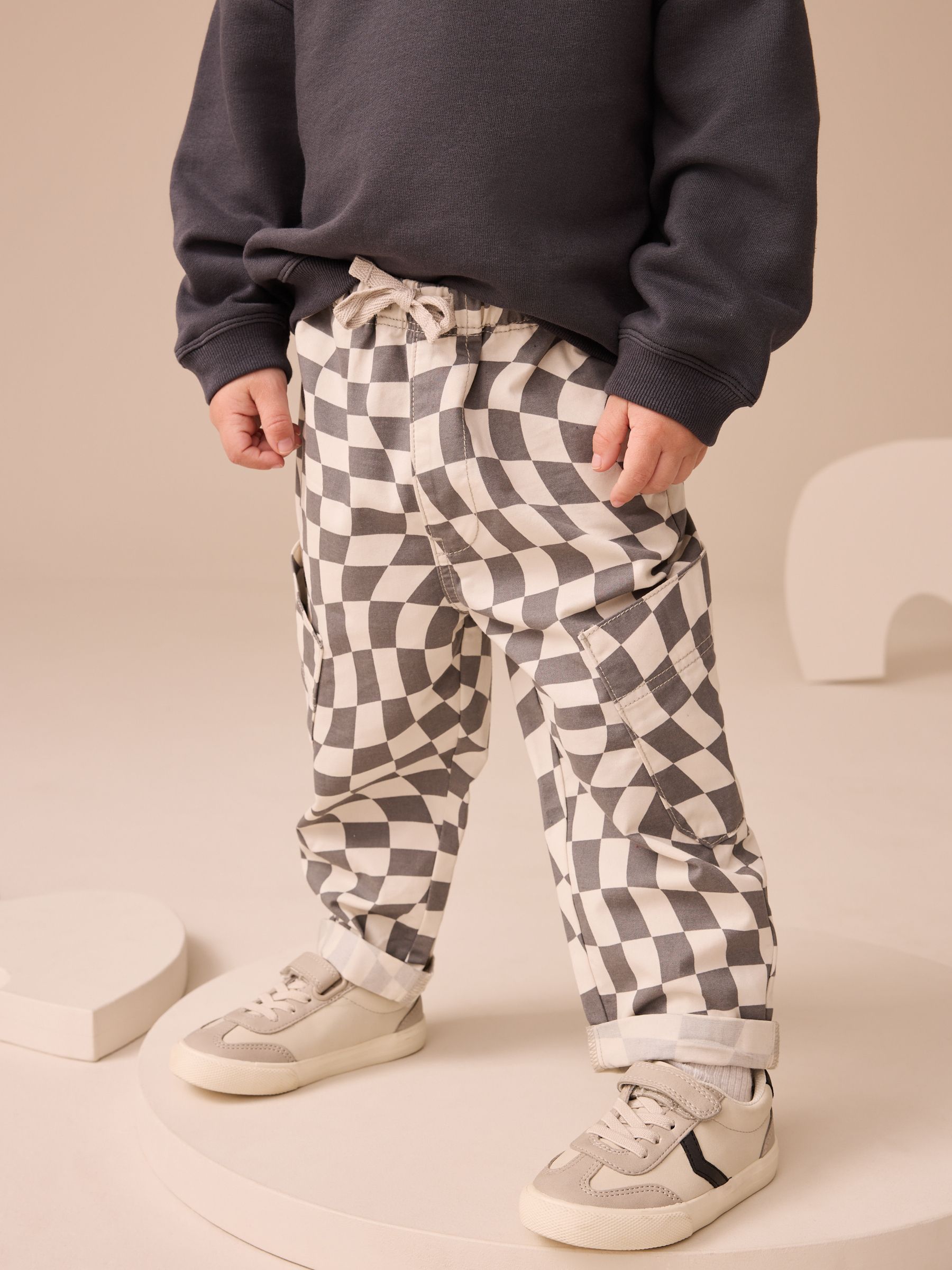 Buy Charcoal Checkerboard Long Sleeve T-Shirt & Trousers Set