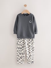 Charcoal Checkerboard Long Sleeve T-Shirt & Trousers Set (3mths-7yrs) - Image 7 of 9