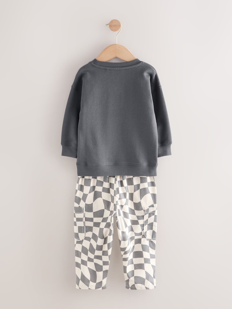 Charcoal Checkerboard Long Sleeve T-Shirt & Trousers Set (3mths-7yrs) - Image 9 of 9