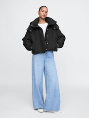 Gap Black Cropped Duvet Wrap Puffer Coat - Image 3 of 5
